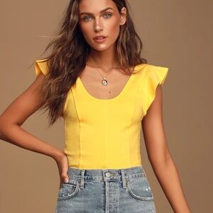 Free People Flutter Sleeve Top in Yellow, Size Small, Y2K Fairy